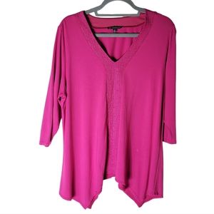 Adrianna Papell pink embellished v neck asymmetrical tunic top plus size 2X